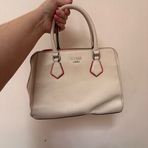 Guess Cream Satchel Bag with Sleek Design and Durable Material
